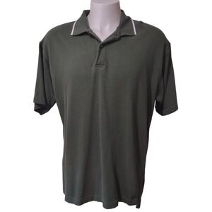 Route 66 Polo Shirt Mens Large Green White Striped Collar Short Sleeve 2 Button